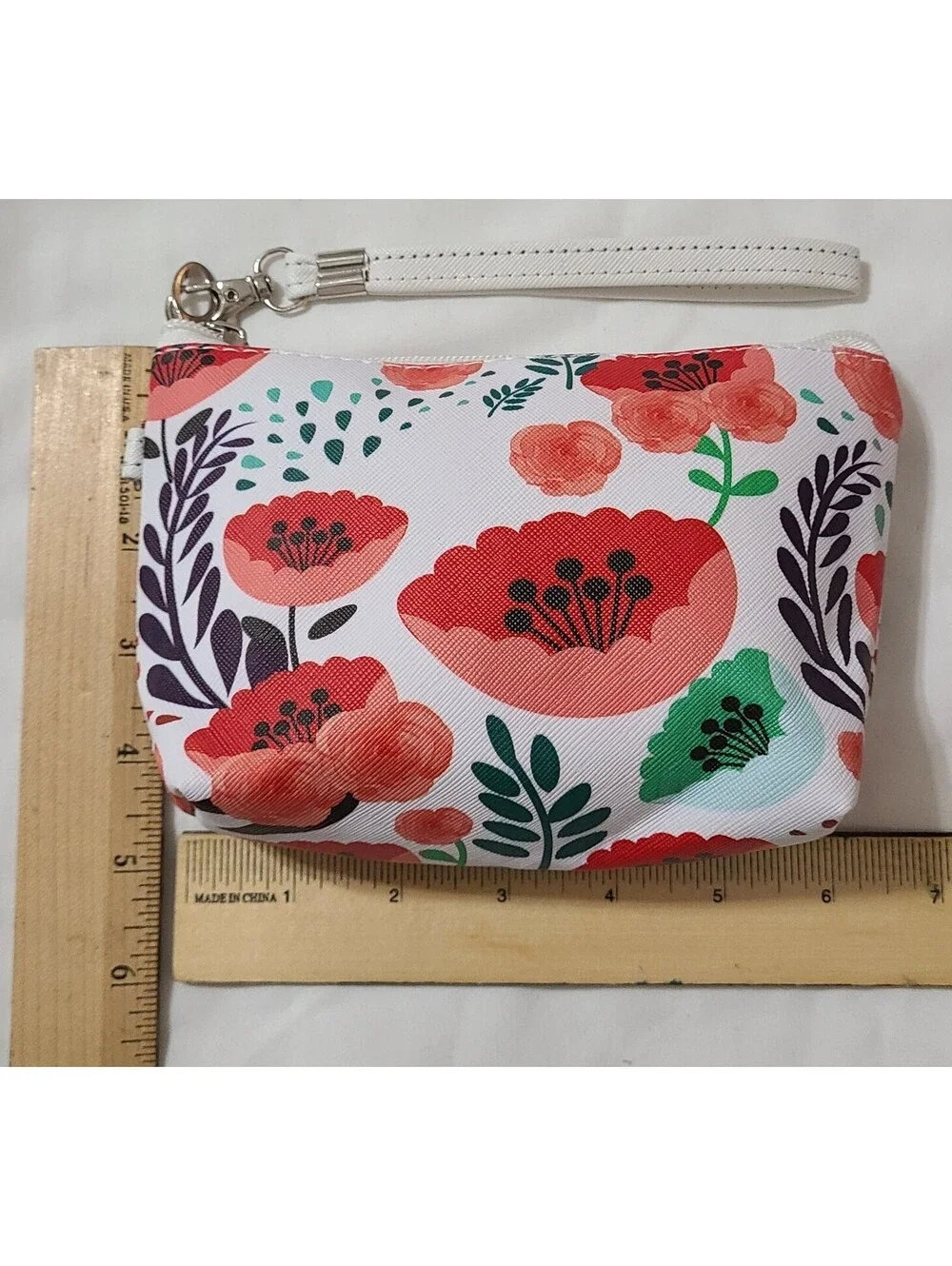 Poppy Flower Design Makeup Cosmetic Bag Womens Sz Small Multicolor Travel Pouch